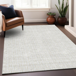 HomeRoots 9' X 12' Washable Ivory & Beige Abstract Geometric Area Rug with UV Protection for Modern Spaces 673548