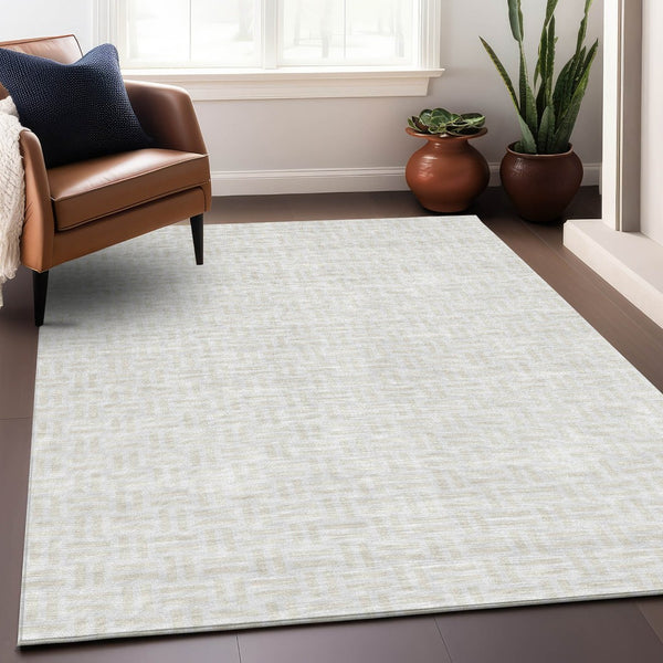 HomeRoots 9' X 12' Washable Ivory & Beige Abstract Geometric Area Rug with UV Protection for Modern Spaces 673548