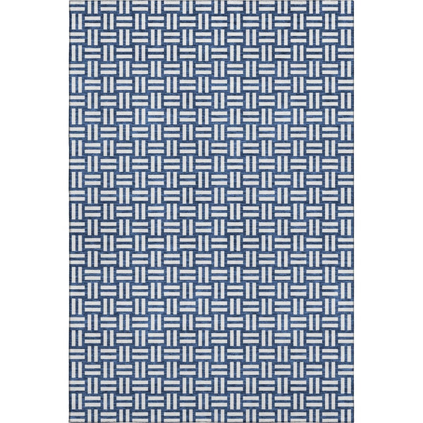 HomeRoots 5' Navy Blue & Ivory Abstract Geometric Area Rug - Washable, UV-Protected, Stain-Resistant Design! 673551