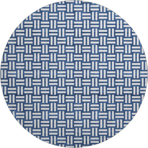 HomeRoots 8' Navy Blue & Ivory Abstract Geometric Washable Round Rug - Durable, Stain Resistant, UV Protected! 673552