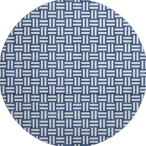 HomeRoots 8' Navy Blue & Ivory Abstract Geometric Washable Round Rug - Durable, Stain Resistant, UV Protected! 673552