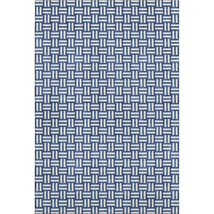 HomeRoots 8' X 10' Navy Blue and Ivory Geometric Area Rug – Washable, UV Protected, Perfect for Busy Homes! 673553