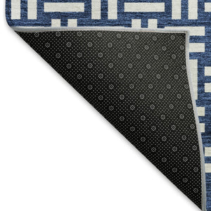 HomeRoots 8' X 10' Navy Blue and Ivory Geometric Area Rug – Washable, UV Protected, Perfect for Busy Homes! 673553