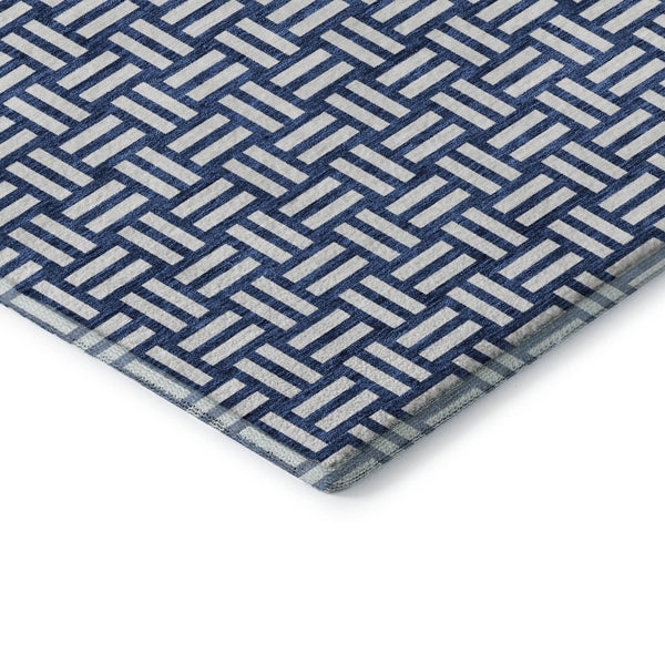 HomeRoots 8' X 10' Navy Blue and Ivory Geometric Area Rug – Washable, UV Protected, Perfect for Busy Homes! 673553