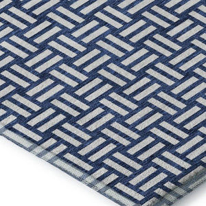 HomeRoots 8' X 10' Navy Blue and Ivory Geometric Area Rug – Washable, UV Protected, Perfect for Busy Homes! 673553