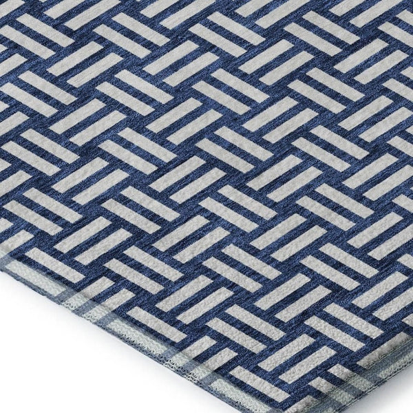 HomeRoots 8' X 10' Navy Blue and Ivory Geometric Area Rug – Washable, UV Protected, Perfect for Busy Homes! 673553