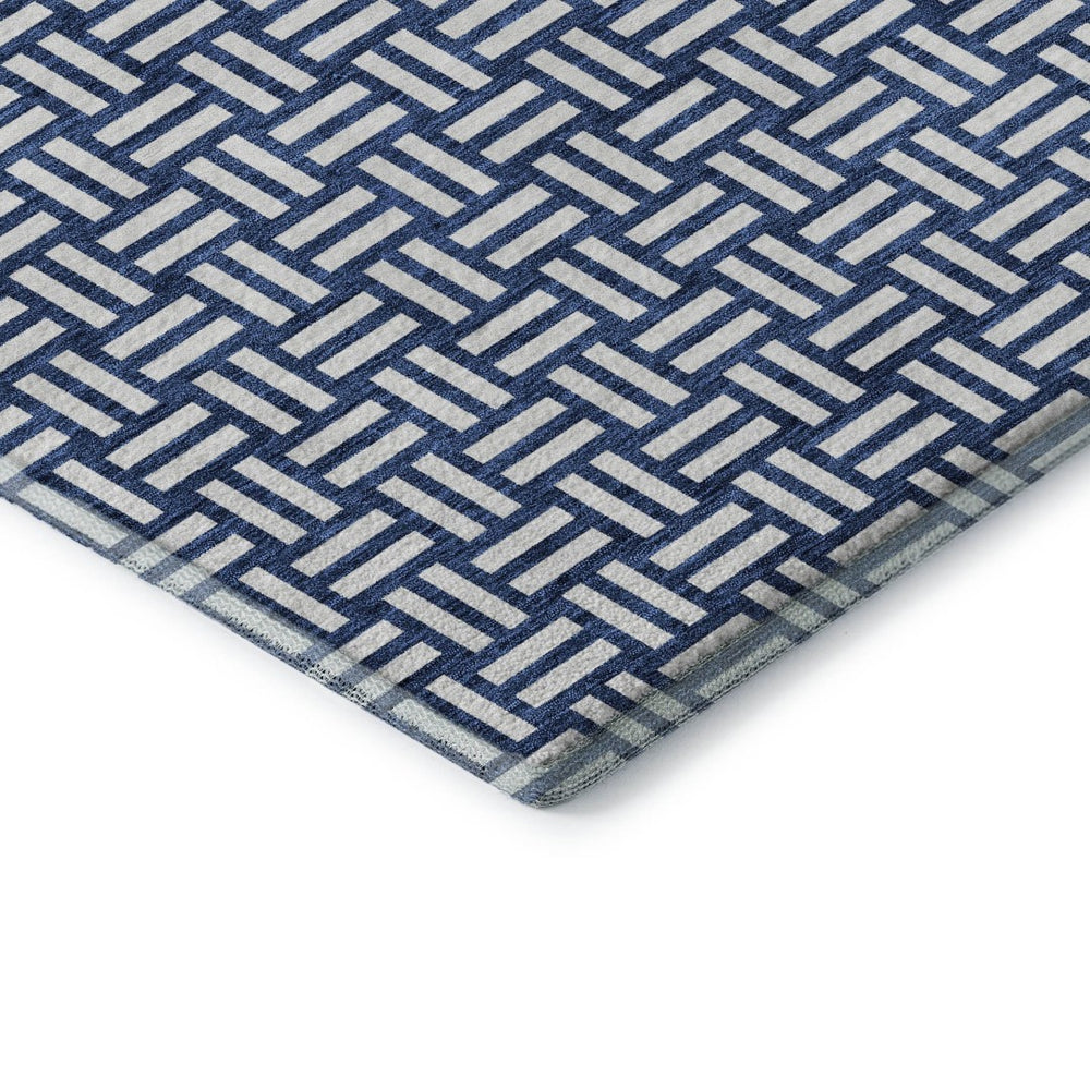 HomeRoots 10' X 14' Navy Blue & Ivory Abstract Geometric Washable Rug – Durable, UV-Protected, Perfect for Homes 673555