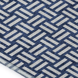 HomeRoots 10' X 14' Navy Blue & Ivory Abstract Geometric Washable Rug – Durable, UV-Protected, Perfect for Homes 673555