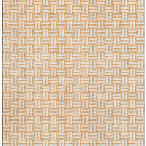 HomeRoots 5' X 8' Peach & Ivory Abstract Geometric Area Rug – Washable, UV-Protected, Kid & Pet Friendly! 673557