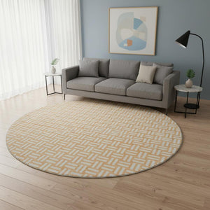 HomeRoots 8' Peach and Ivory Abstract Geometric Round Rug - Soft, Durable, Washable with UV Protection for Homes 673558