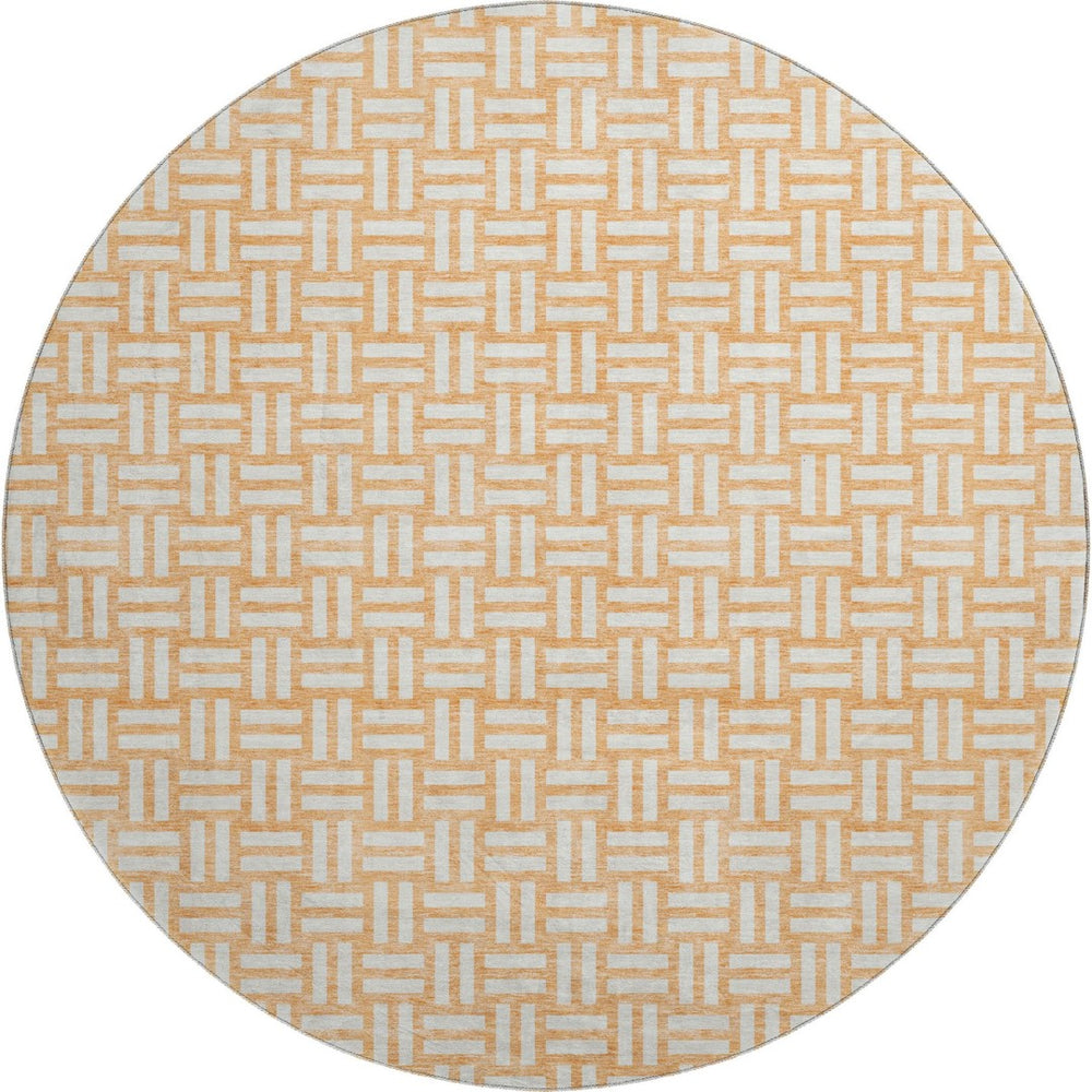 HomeRoots 8' Peach and Ivory Abstract Geometric Round Rug - Soft, Durable, Washable with UV Protection for Homes 673558