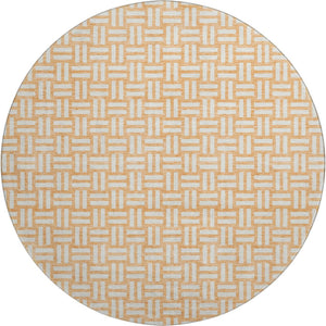 HomeRoots 8' Peach and Ivory Abstract Geometric Round Rug - Soft, Durable, Washable with UV Protection for Homes 673558