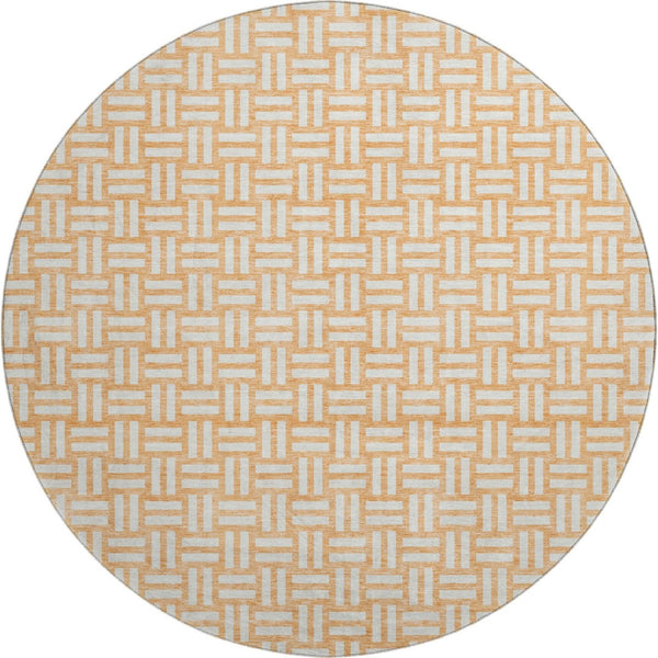 HomeRoots 8' Peach and Ivory Abstract Geometric Round Rug - Soft, Durable, Washable with UV Protection for Homes 673558