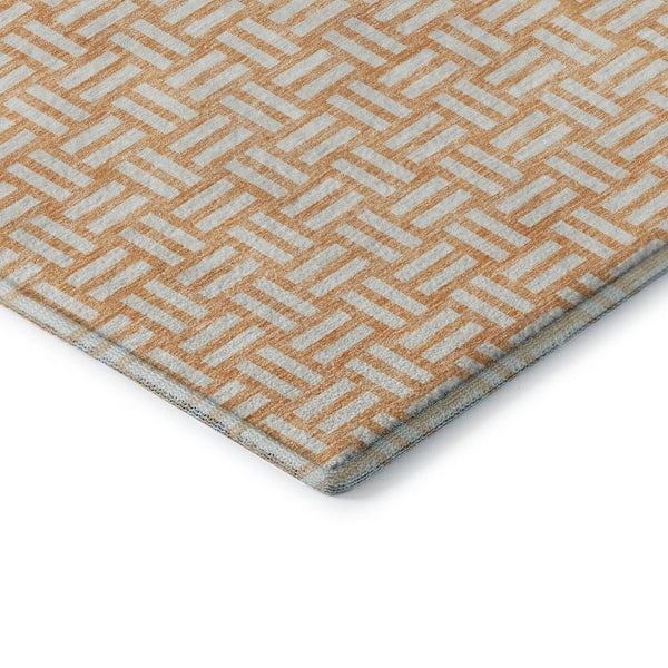 HomeRoots 8' Peach and Ivory Abstract Geometric Round Rug - Soft, Durable, Washable with UV Protection for Homes 673558