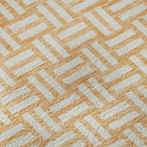 HomeRoots 8' Peach and Ivory Abstract Geometric Round Rug - Soft, Durable, Washable with UV Protection for Homes 673558