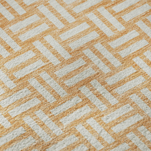 HomeRoots 8' Peach and Ivory Abstract Geometric Round Rug - Soft, Durable, Washable with UV Protection for Homes 673558