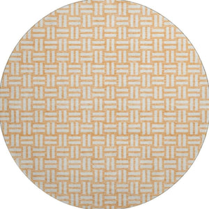 HomeRoots 8' Peach and Ivory Abstract Geometric Round Rug - Soft, Durable, Washable with UV Protection for Homes 673558