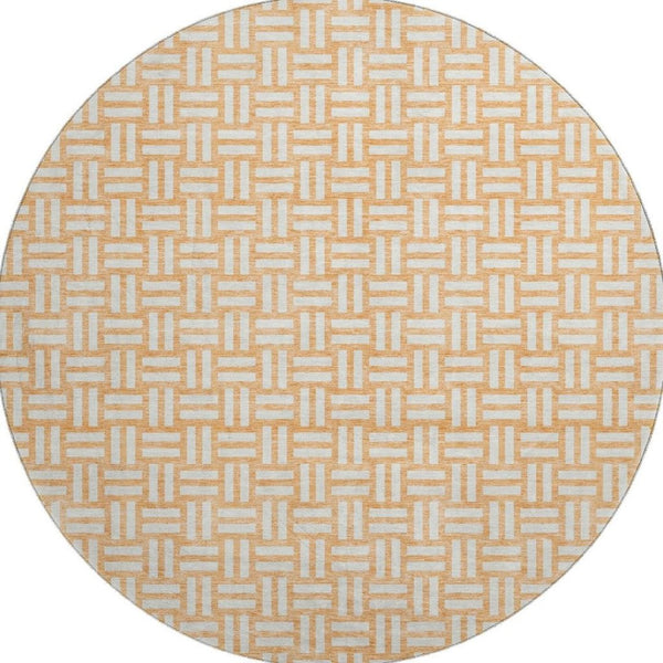 HomeRoots 8' Peach and Ivory Abstract Geometric Round Rug - Soft, Durable, Washable with UV Protection for Homes 673558