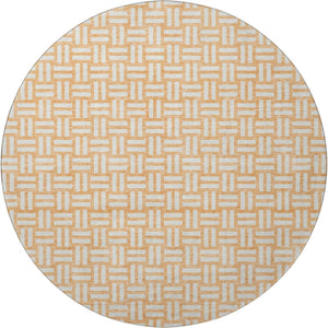 HomeRoots 8' Peach and Ivory Abstract Geometric Round Rug - Soft, Durable, Washable with UV Protection for Homes 673558