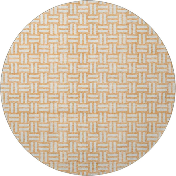 HomeRoots 8' Peach and Ivory Abstract Geometric Round Rug - Soft, Durable, Washable with UV Protection for Homes 673558