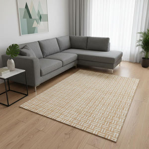 HomeRoots 8' X 10' Peach and Ivory Abstract Geometric Area Rug – Washable, UV-Protected, Perfect for High-Traffic Spaces 673559