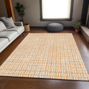 HomeRoots 8' X 10' Peach and Ivory Abstract Geometric Area Rug – Washable, UV-Protected, Perfect for High-Traffic Spaces 673559