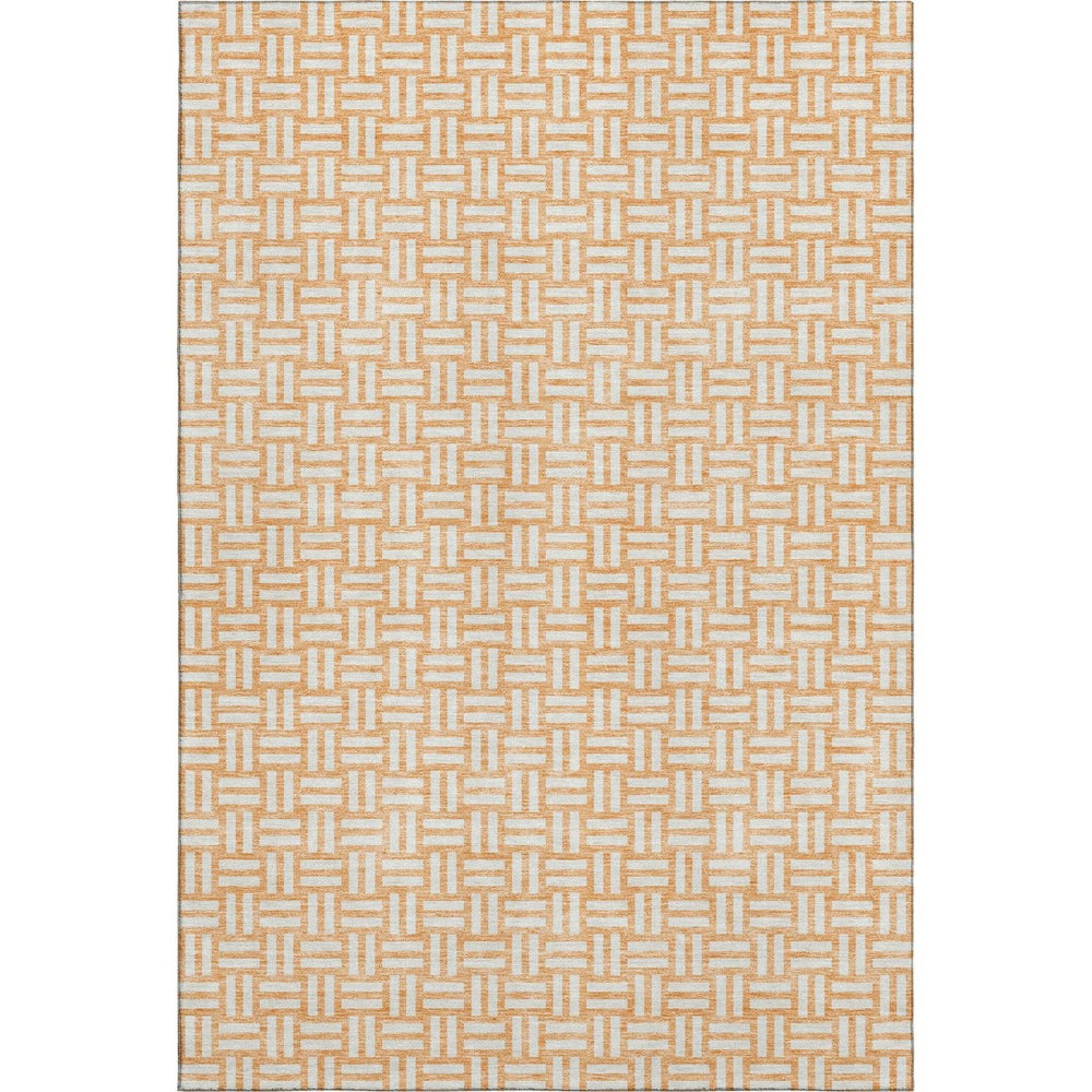 HomeRoots 9' X 12' Peach & Ivory Abstract Geometric Area Rug – Washable, UV Protected, Perfect for Busy Homes! 673560