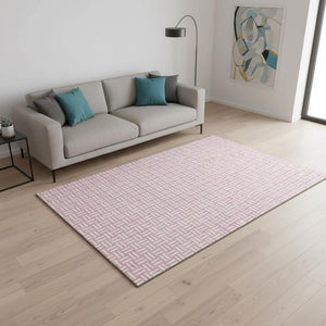 HomeRoots 5' X 8' Modern Pink & Ivory Abstract Geometric Area Rug - Washable, UV-Protected, Durable Design 673563