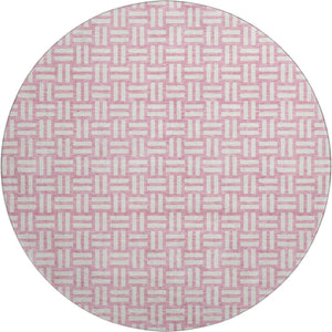 HomeRoots 8' Pink and Ivory Abstract Geometric Washable Round Rug - UV Protected, Stain-Resistant Durability! 673564