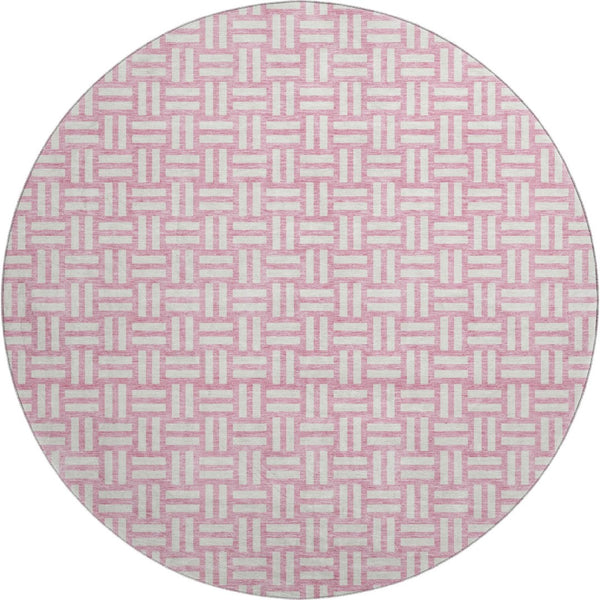 HomeRoots 8' Pink and Ivory Abstract Geometric Washable Round Rug - UV Protected, Stain-Resistant Durability! 673564