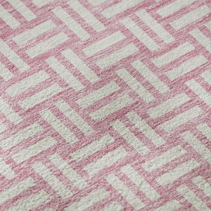 HomeRoots 8' Pink and Ivory Abstract Geometric Washable Round Rug - UV Protected, Stain-Resistant Durability! 673564