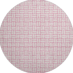 HomeRoots 8' Pink and Ivory Abstract Geometric Washable Round Rug - UV Protected, Stain-Resistant Durability! 673564