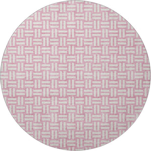 HomeRoots 8' Pink and Ivory Abstract Geometric Washable Round Rug - UV Protected, Stain-Resistant Durability! 673564