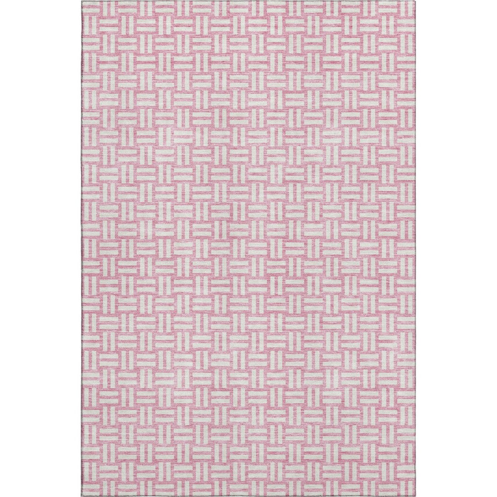 HomeRoots 8' X 10' Washable Pink and Ivory Abstract Geometric Area Rug with UV Protection for High-Traffic Spaces 673565