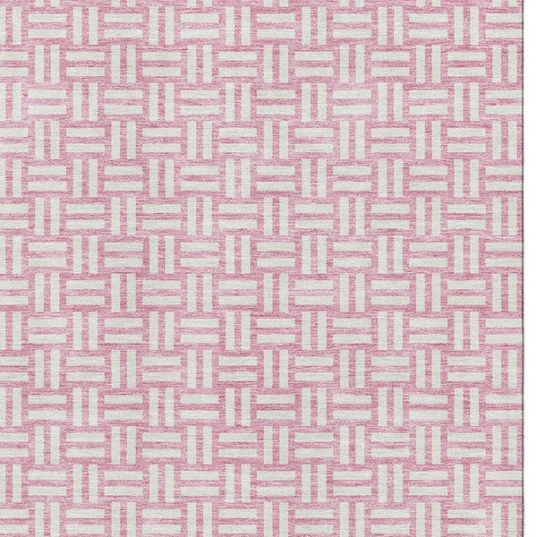 HomeRoots 8' X 10' Washable Pink and Ivory Abstract Geometric Area Rug with UV Protection for High-Traffic Spaces 673565