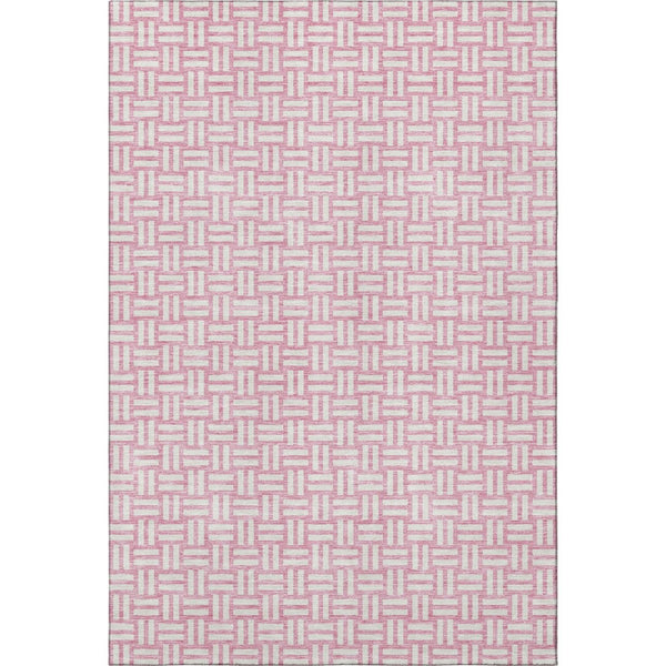 HomeRoots 9' X 12' Pink And Ivory Abstract Geometric Rug - Washable, UV-Protected, Ideal For Busy Homes 673566