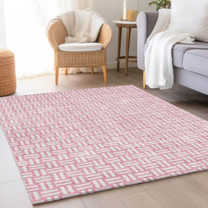 HomeRoots 10' X 14' Pink and Ivory Abstract Geometric Area Rug - Stylish, Washable, UV-Protected for Homes 673567