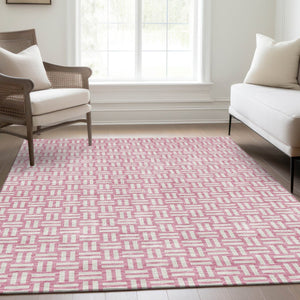 HomeRoots 10' X 14' Pink and Ivory Abstract Geometric Area Rug - Stylish, Washable, UV-Protected for Homes 673567