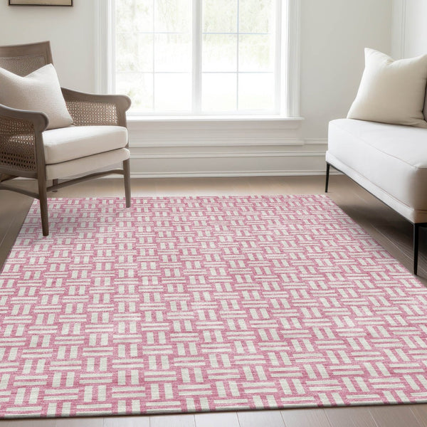 HomeRoots 10' X 14' Pink and Ivory Abstract Geometric Area Rug - Stylish, Washable, UV-Protected for Homes 673567
