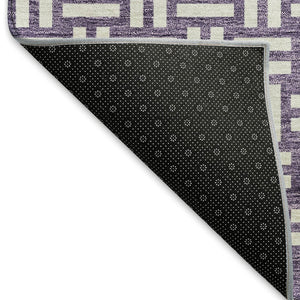 HomeRoots 5' X 8' Vibrant Purple and Ivory Geometric Area Rug – Washable, Stain Resistant, UV Protected Design 673569