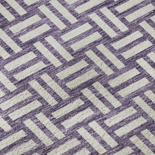 HomeRoots 5' X 8' Vibrant Purple and Ivory Geometric Area Rug – Washable, Stain Resistant, UV Protected Design 673569