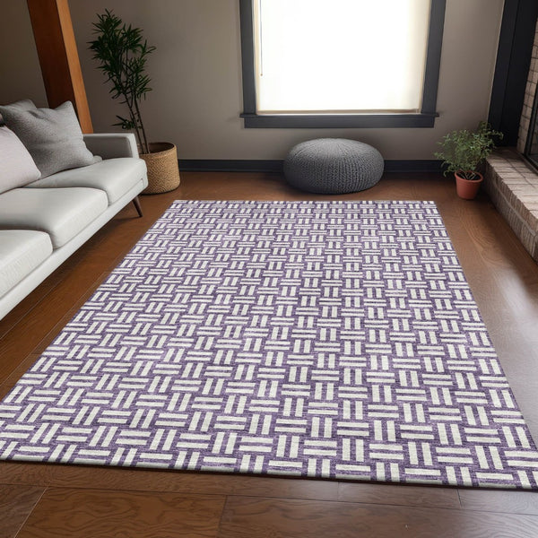 HomeRoots 5' X 8' Vibrant Purple and Ivory Geometric Area Rug – Washable, Stain Resistant, UV Protected Design 673569