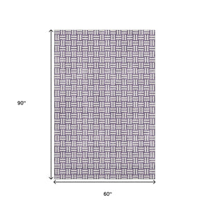 HomeRoots 5' X 8' Vibrant Purple and Ivory Geometric Area Rug – Washable, Stain Resistant, UV Protected Design 673569