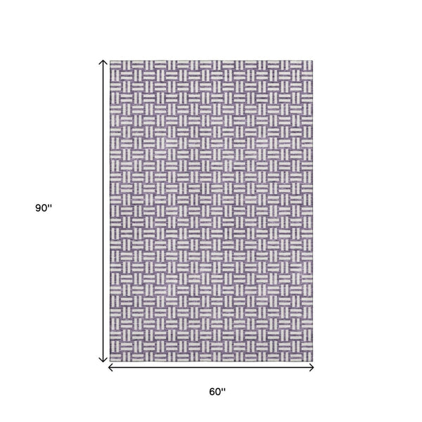 HomeRoots 5' X 8' Vibrant Purple and Ivory Geometric Area Rug – Washable, Stain Resistant, UV Protected Design 673569