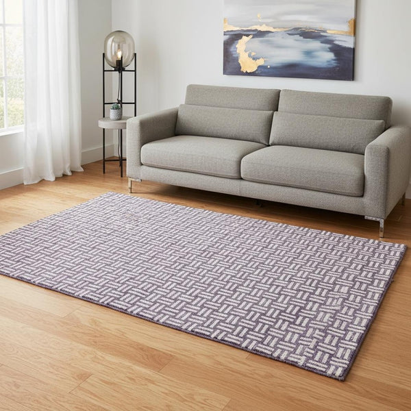 HomeRoots 5' X 8' Vibrant Purple and Ivory Geometric Area Rug – Washable, Stain Resistant, UV Protected Design 673569