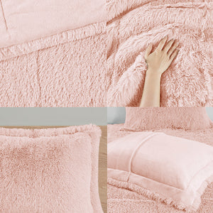 JLA Home Intelligent Design - Shaggy Plush Faux Fur Comforter Set with High-Pile Texture and Soft Reversible Plush Backing for Cozy Bedrooms Blush ID10-1823