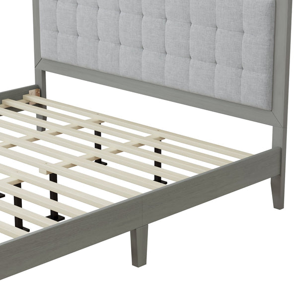 English Elm Christopher Knight Home® - Solid Wood Platform Bed With Upholstered Tufted Headboard - Mid-Century Style, Durable Support & Comfort N758P197693G