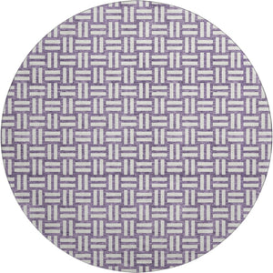 HomeRoots 8' Purple And Ivory Geometric Washable Round Rug - Durable, UV-Protected, Modern Style for Any Space 673570