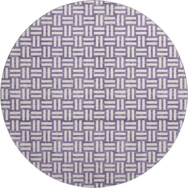 HomeRoots 8' Purple And Ivory Geometric Washable Round Rug - Durable, UV-Protected, Modern Style for Any Space 673570