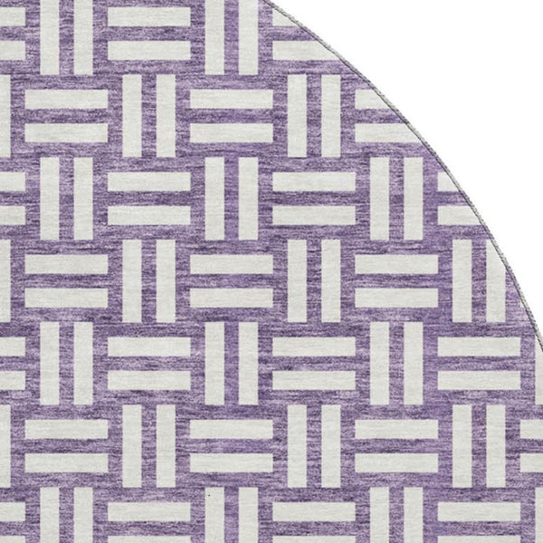 HomeRoots 8' Purple And Ivory Geometric Washable Round Rug - Durable, UV-Protected, Modern Style for Any Space 673570